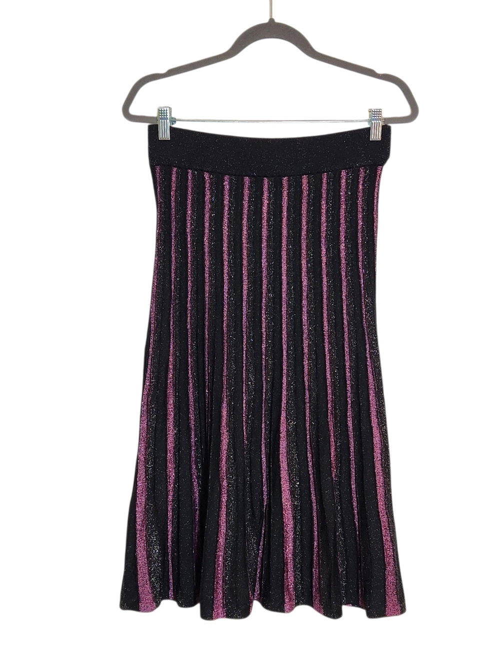 Nanette Lepore Metallic Black and Purple Ribbed Midi Skirt Size Medium NWT